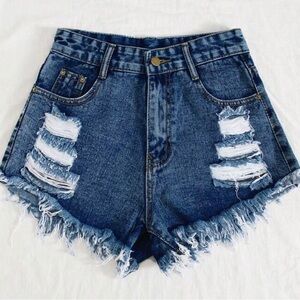 SHEIN Blue Distressed Jean Shorts